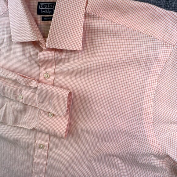 Polo Ralph Lauren Long Sleeve Classic Fit 16 34/35 Orange Check Button Up Shirt - Picture 8 of 10